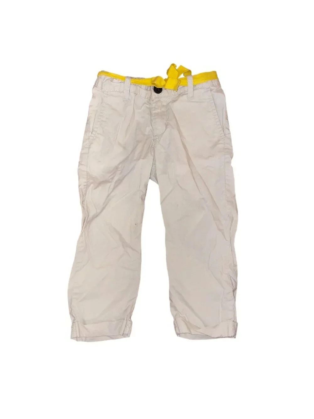 OshKosh Beige Girls Cotton Pants W/ Yellow Belt Size 5